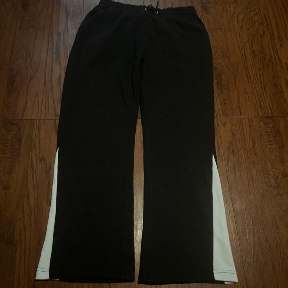 Men's Black and White Flared Sweatpants with Drawstring